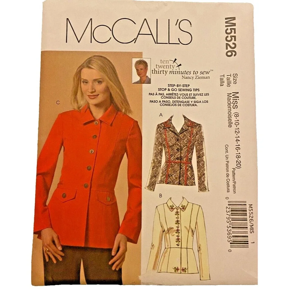 #M5526 McCalls Misses Jacket Sewing Pattern Size 8-20